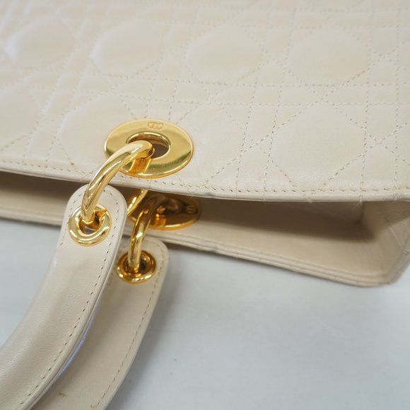Auth Christian Dior Lady Dior Women's Leather Handbag Beige - Picture 10 of 13